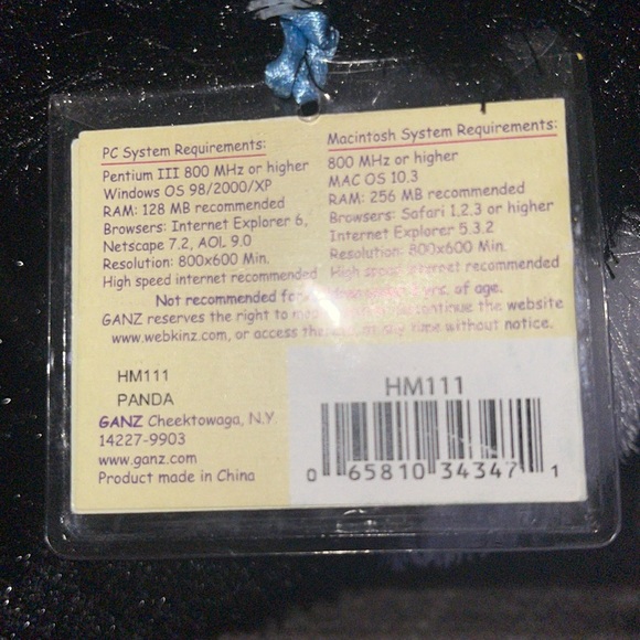 WEBKINZ Ganz PANDA black/white HM111 Hang/But tag no code stuffed animal plush - Picture 9 of 10